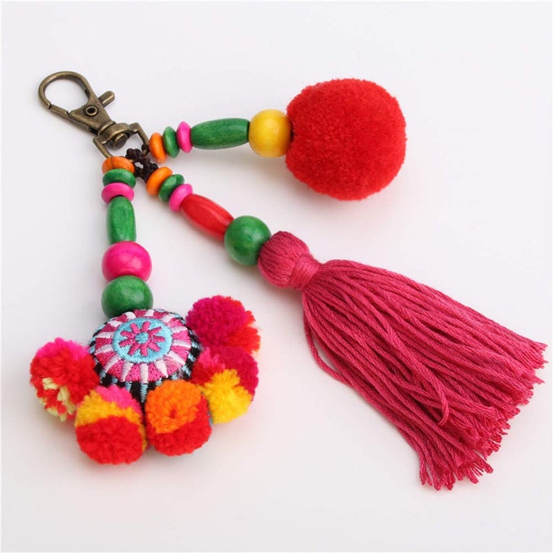 QTMY Cute Pom Pom Tassel Boho Bag Charm Pendant Keyring Keychain for Women Purse Handbag Decor (7) - Image 2